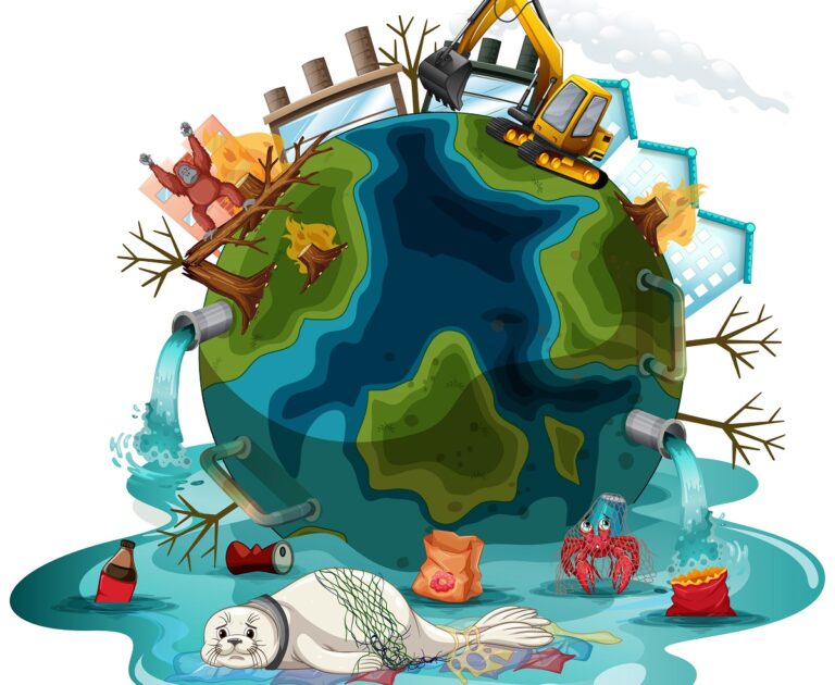 Poster design with pollutions on earth illustration